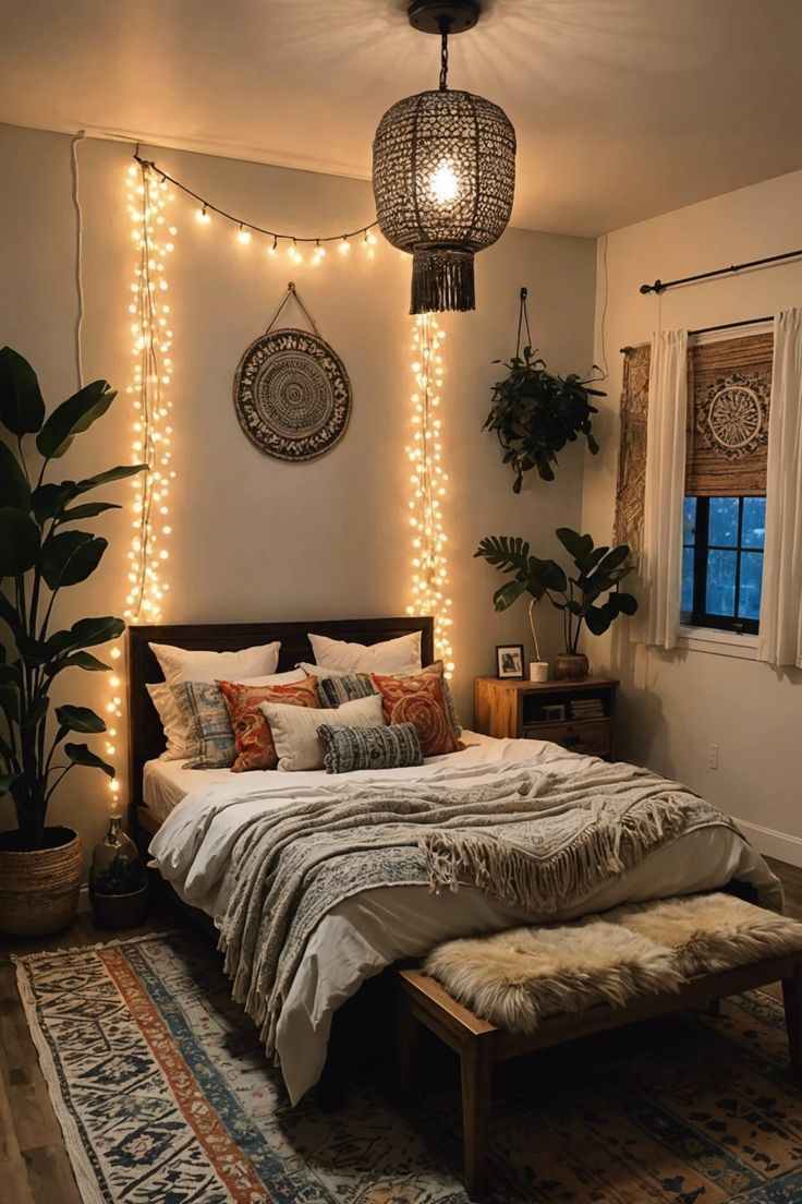 fairy-lights-bohemian-bedroom-ideas
