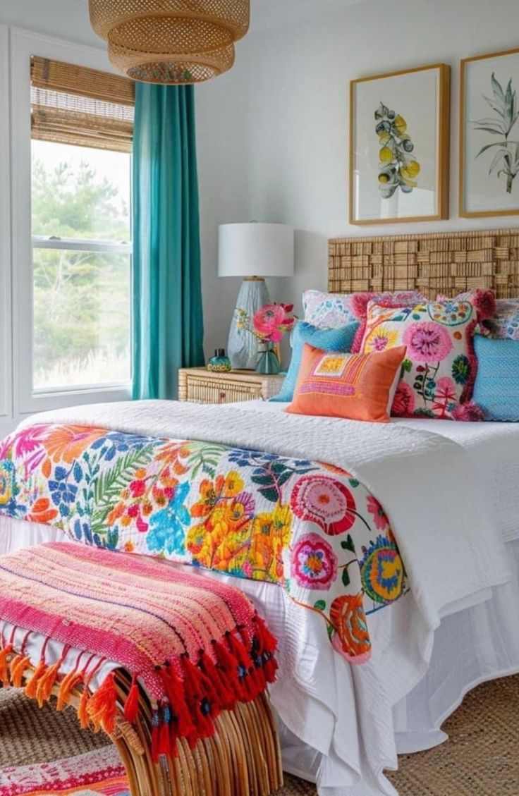 colorful-throw-pillows-bohemian-bedroom-ideas-on-a-budget