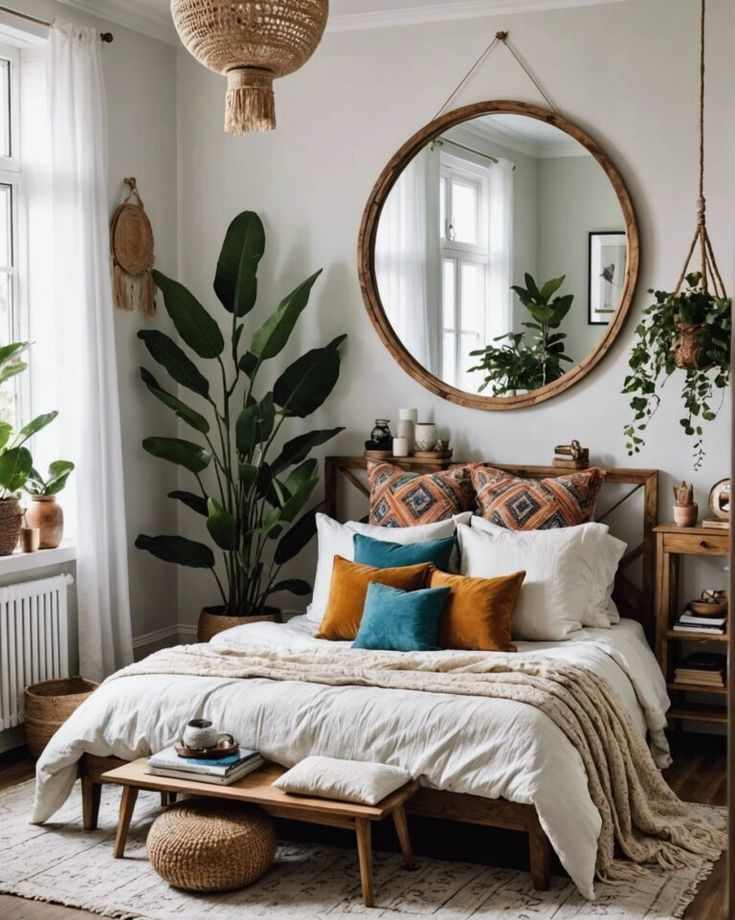 mirror-accents-minimalist-bohemian-bedroom-ideas