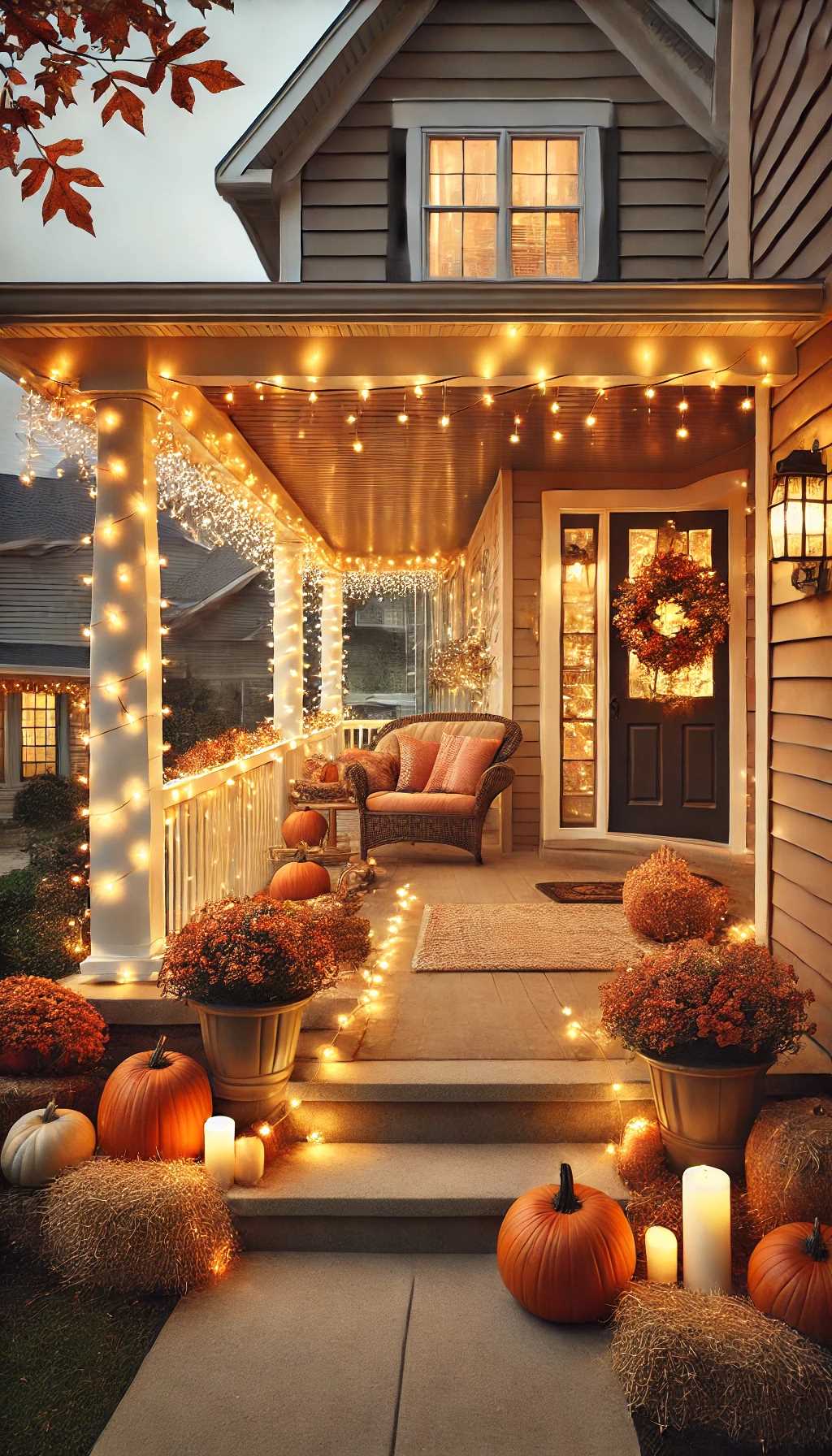 Fairy-lights-in-front-porch-during-fall