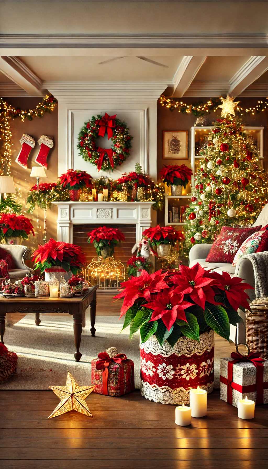 Poinsettia-plants-in-living-room