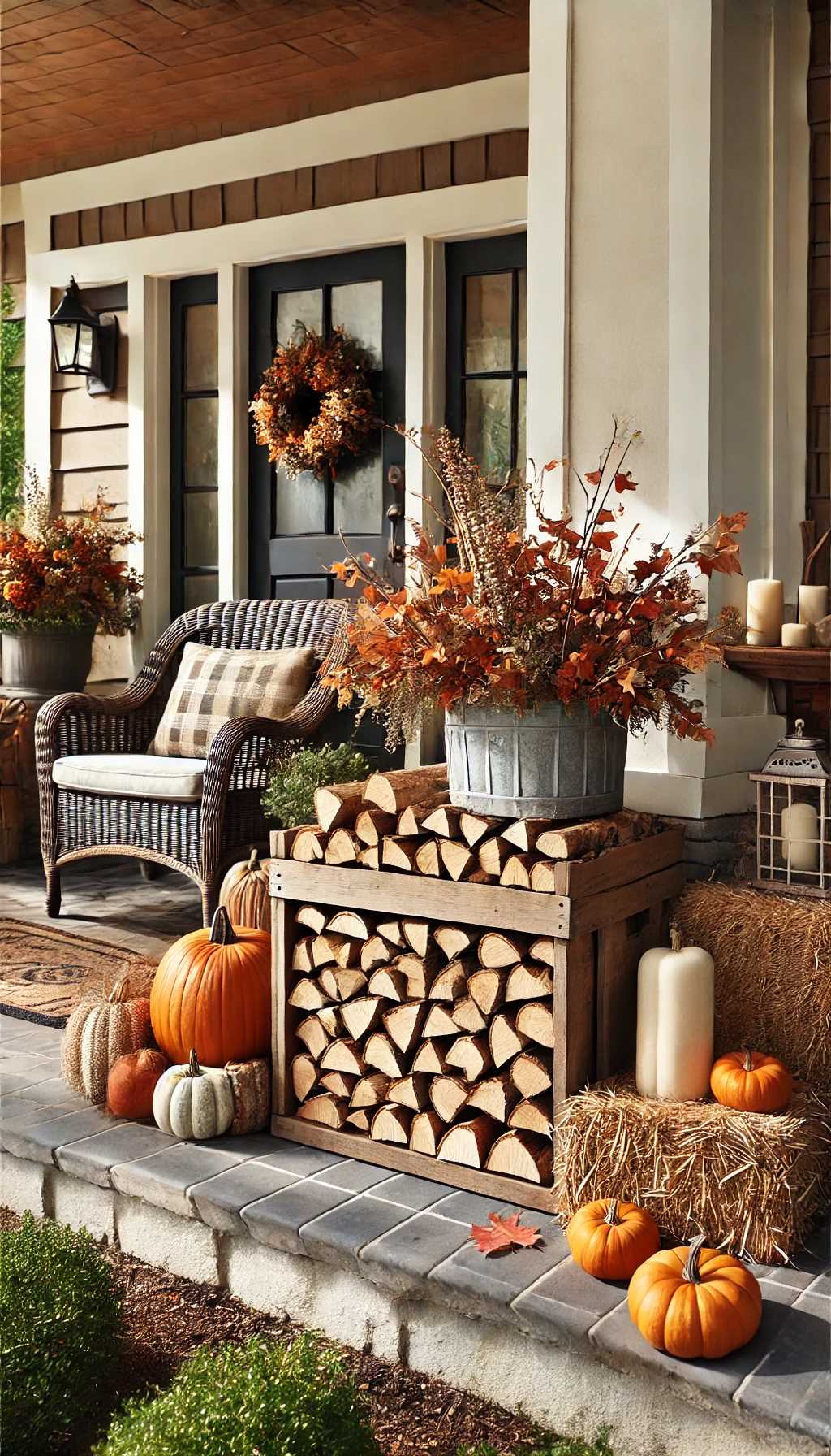 firewood-display-in-fall-front-porch