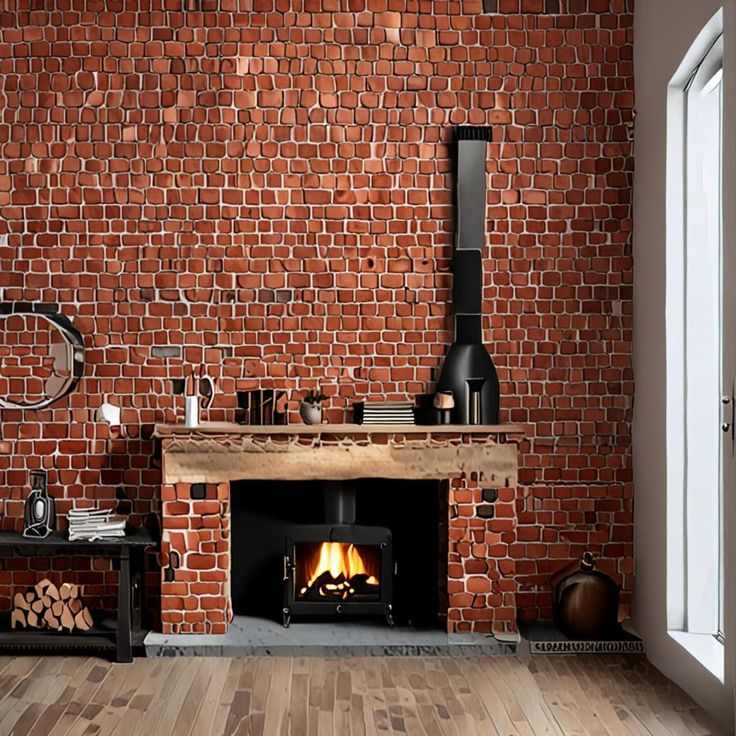 fireplace-with-wooden-mantle