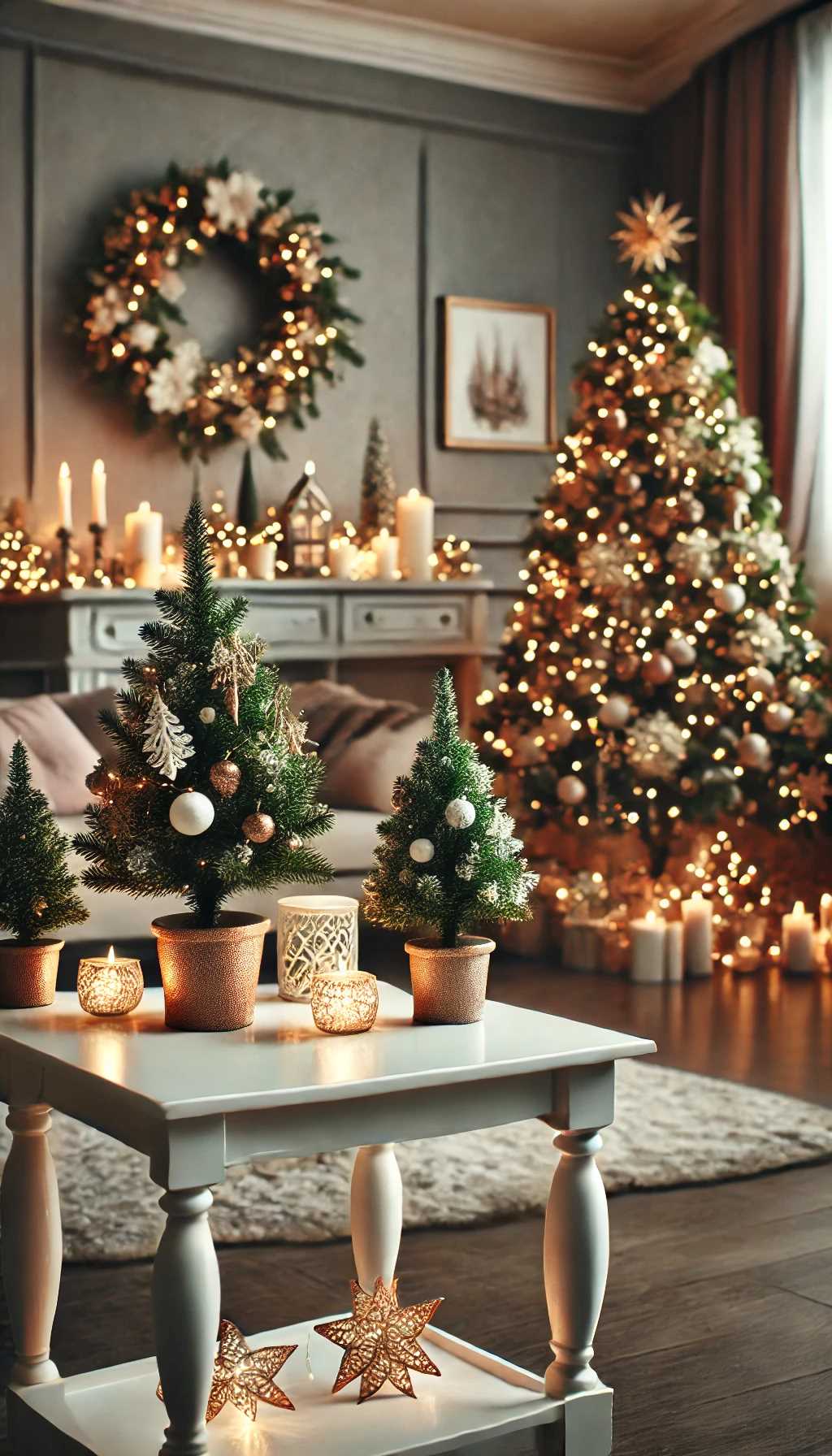 mini-christmas-trees-in-living-room