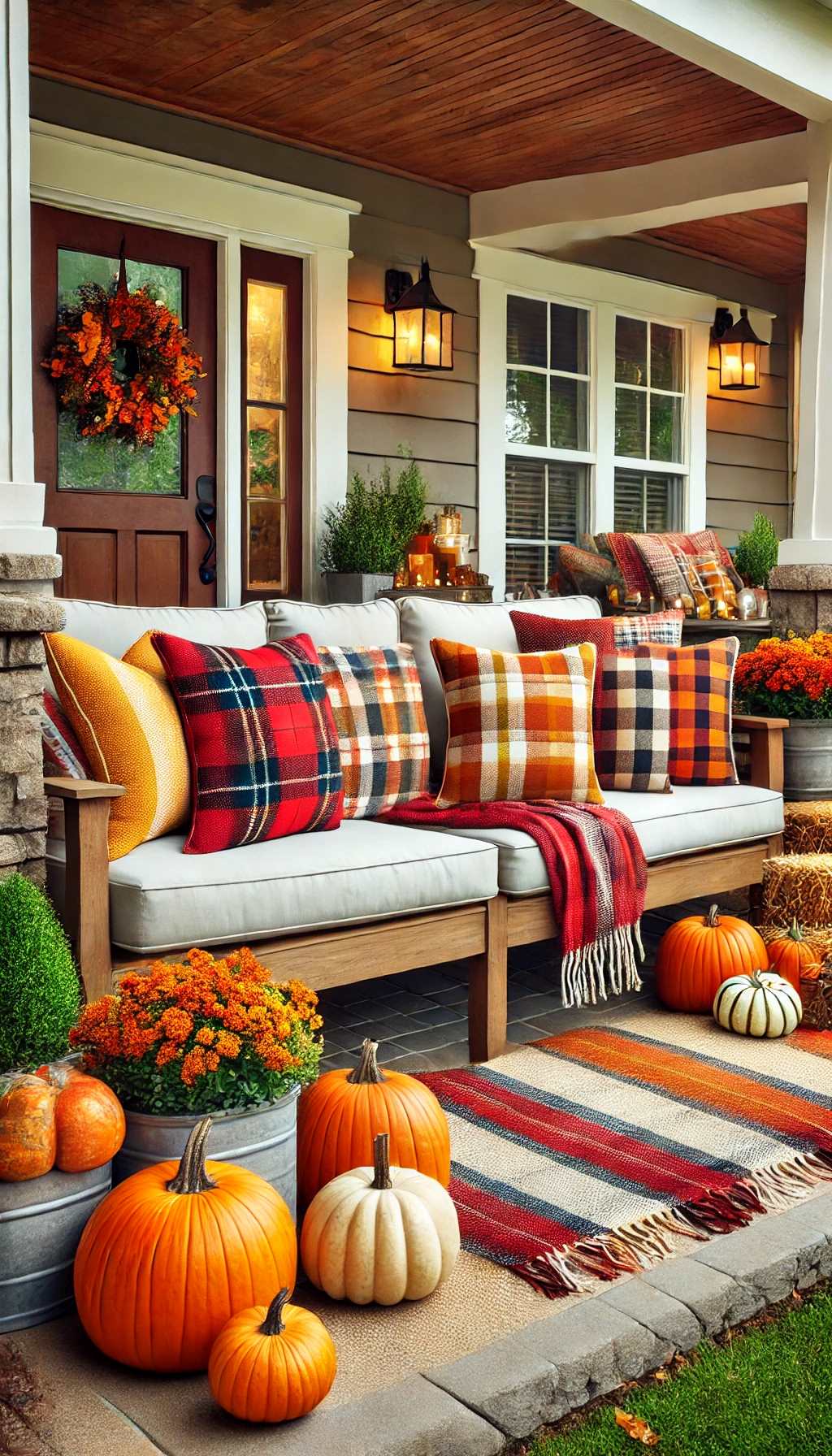 plaid cushion-in-fall-front-porch-decor-ideas