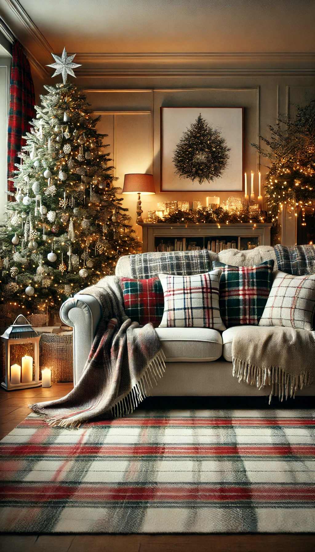 plaid-pattern-accents-in-christmas-decor-ideas-for-living-room