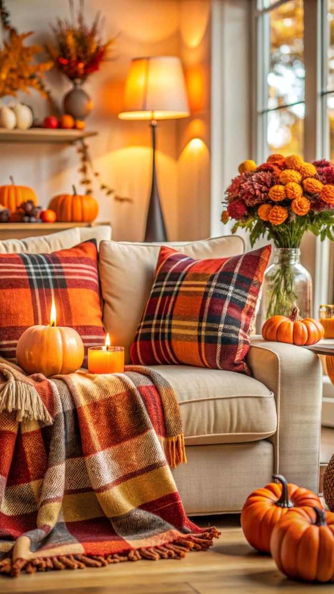 plaid-throw-blankets-fall-room-decor-ideas