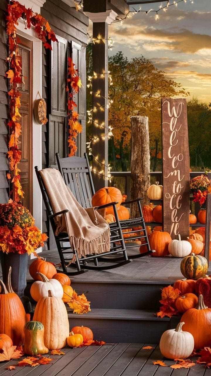 rustic-welcome-sign-autumn-home-exterior-ideas