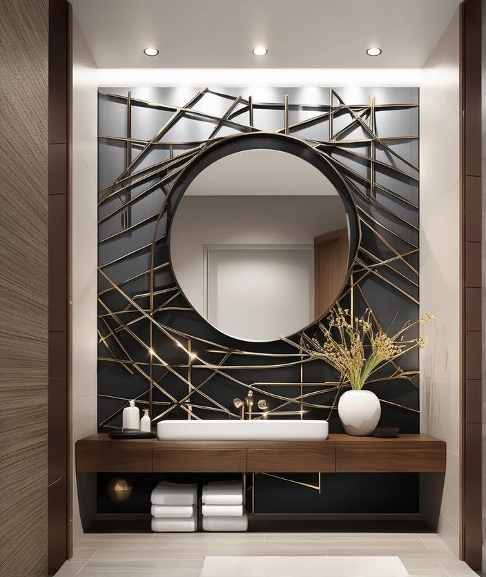 bathroom-with-a-brown-statement-mirror-on-the-wall