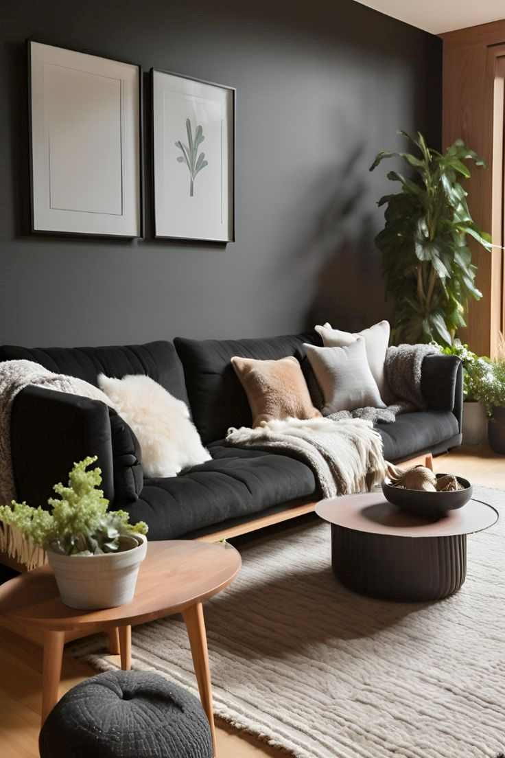 charcoal-gray-walls-dark-living-room-ideas