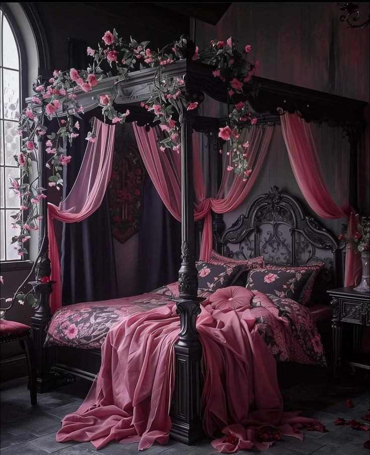 dark-floral-prints-purple-gothic-bedroom-decor-ideas