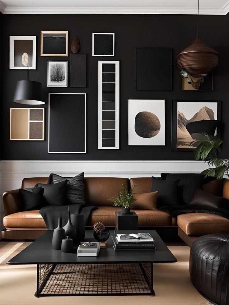 monochrome-art-dark-living-room-ideas