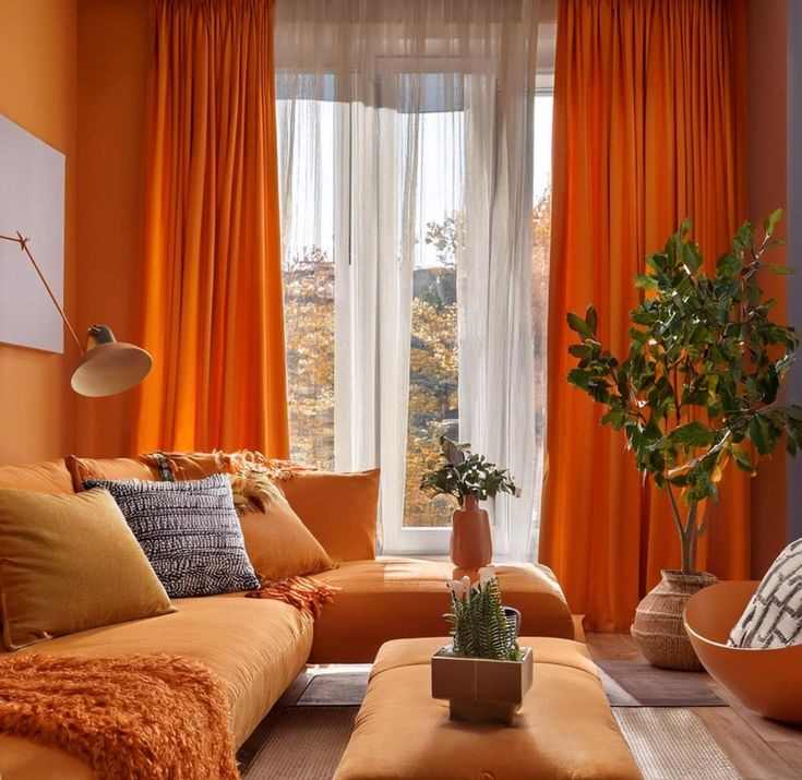 orange-curtains-with-light-sheers-orange-bedroom-decor-ideas