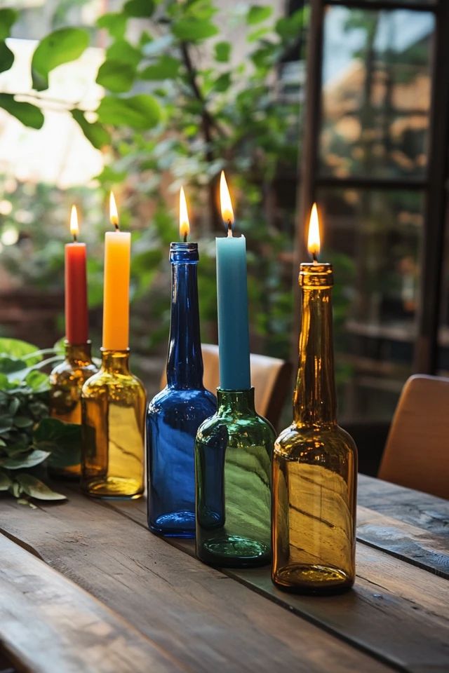 Wine-Bottle-Candle-Holders-as-one-of-budget-friendly-recyled-decor-ideas