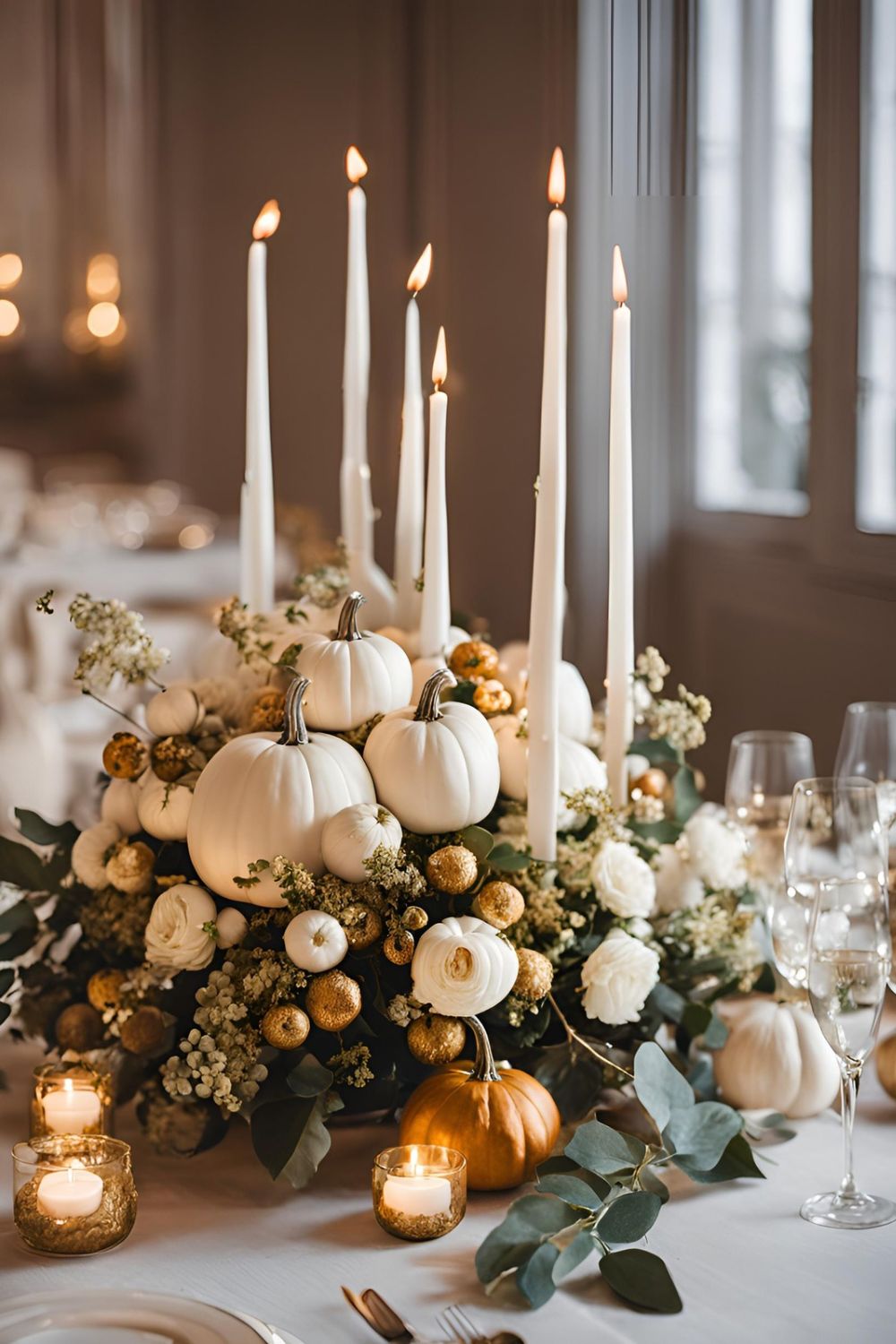 Pumpkin and Candle Pairings for a wedding arrangement