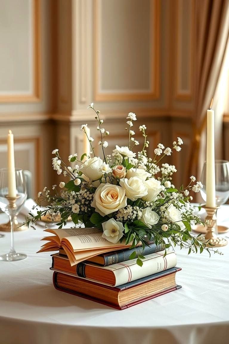Vintage Books as Centerpiece Bases